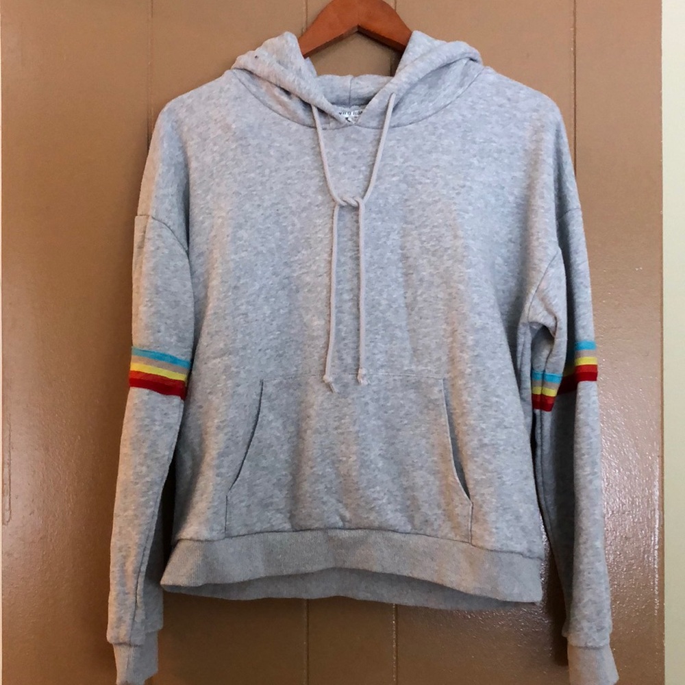 Rainbow sleeved hoodie. Soft and cozy.